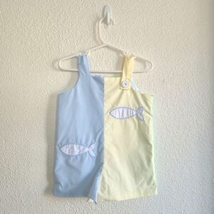 Appliqué Romper The Beaufort Bonnet Co. Colorblock Fish Baby Size 9-12 Months